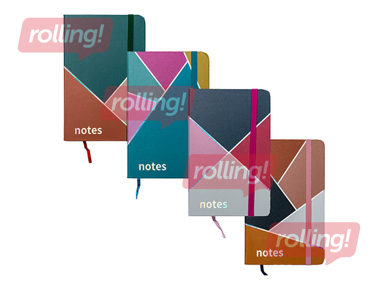 Kõvade kaantega märkmik Multicolor, kummiga, A6, 80 lehte