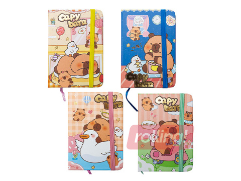 Hardcover notebook Capybara, with elastic band, A7, 80 sheets