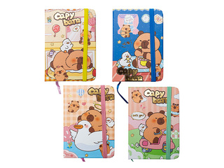 Hardcover notebook Capybara, with elastic band, A7, 80 sheets