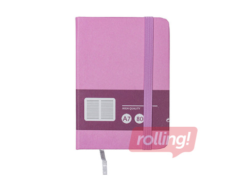 Kõvade kaantega märkmik Multicolor, kummiga, lilla, A7, 80 lehte