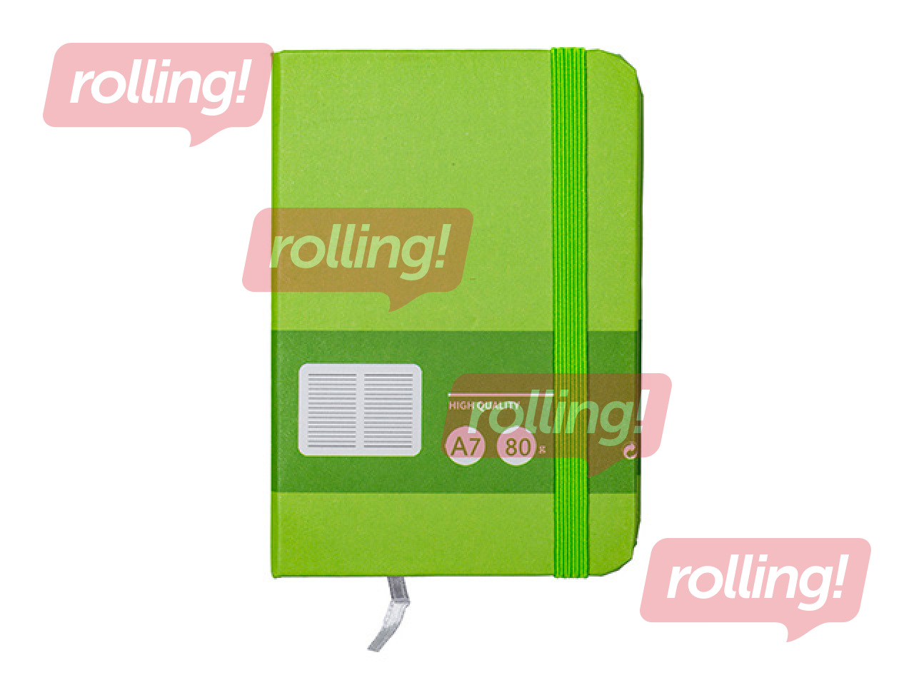 Kõvade kaantega märkmik Multicolor, kummiga, roheline, A7, 80 lehte