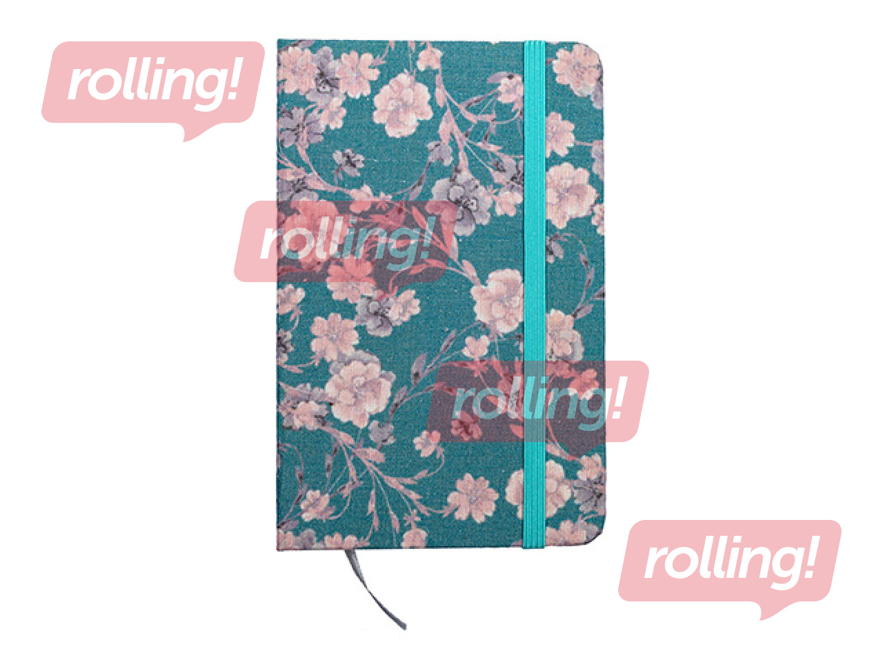 Блокнот в твёрдой обложке Flowers, с резинкой, светло-голубой, A7, 80 листов