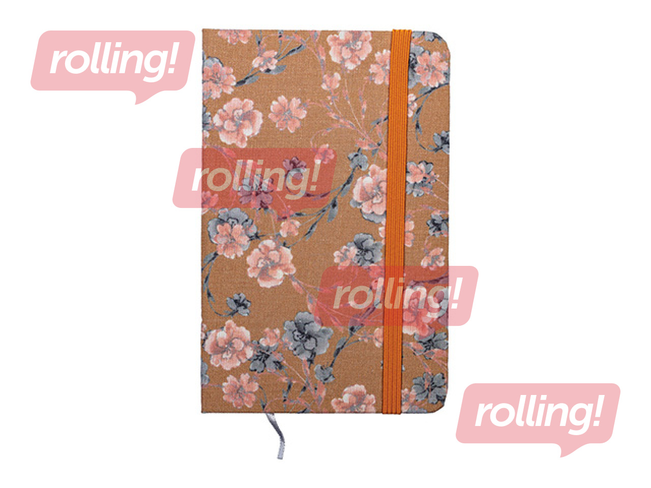 Блокнот в твёрдой обложке Flowers, с резинкой, оранжевый, A7, 80 листов