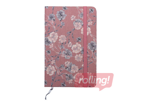 Kõvade kaantega märkmik Flowers, kummiga, roosa, A7, 80 lehte