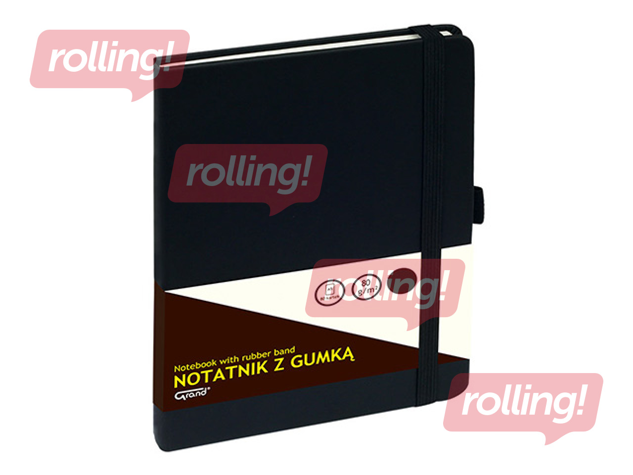 Märkmik Grand kõvade kaante ja kummiga, must, A5, 80 lehte