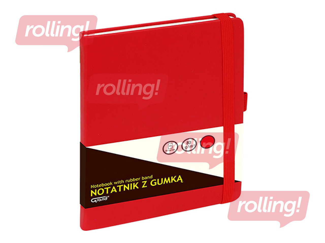 Märkmik Grand kõvade kaante ja kummiga, punane, A5, 80 lehte