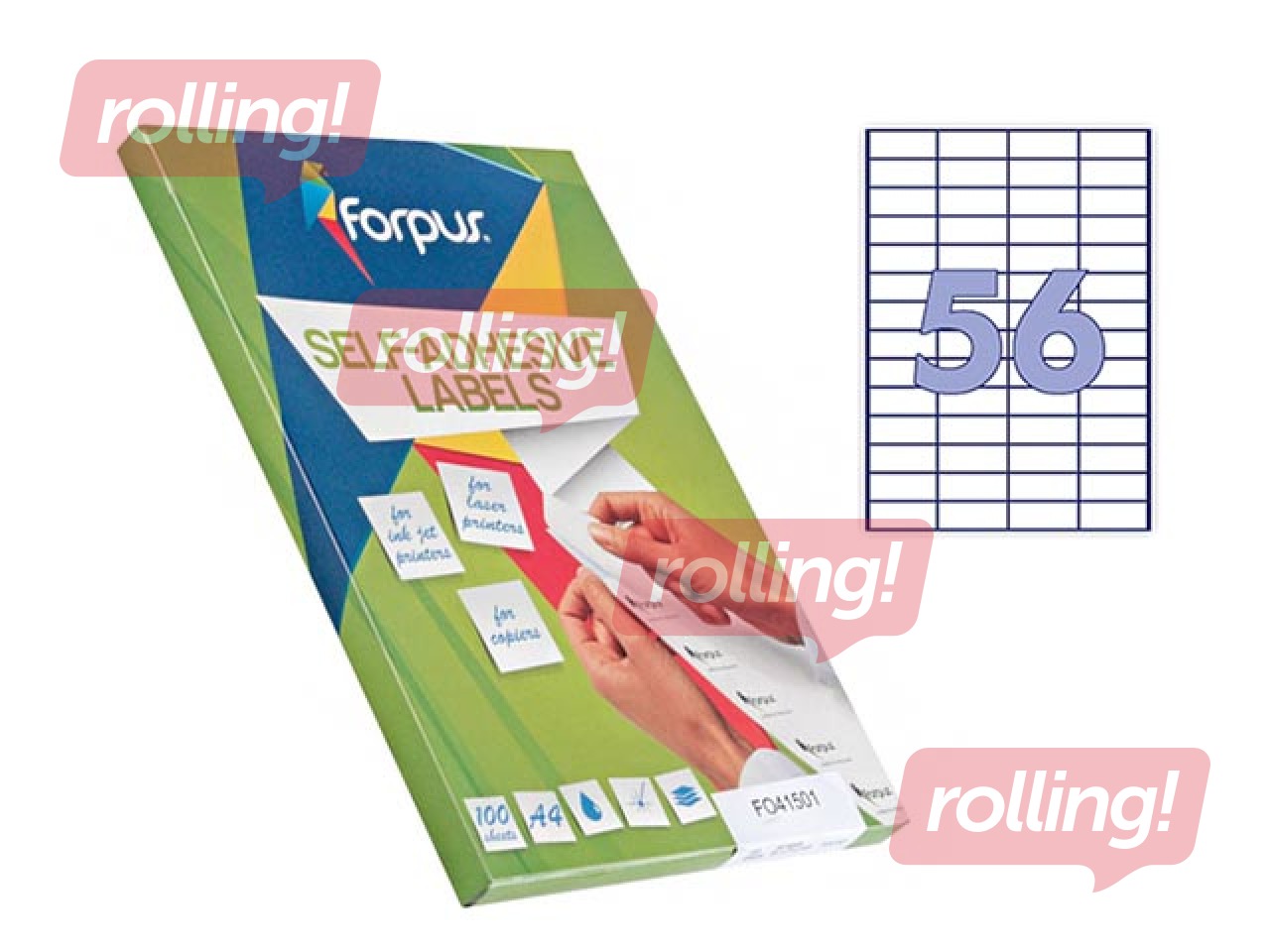 Etiketid Forpus, A4, 52.5x21.2mm, 100 lehte, valge