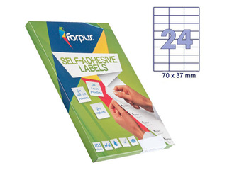 Наклейки Forpus, A4, 70x37мм, 100 листов, белые