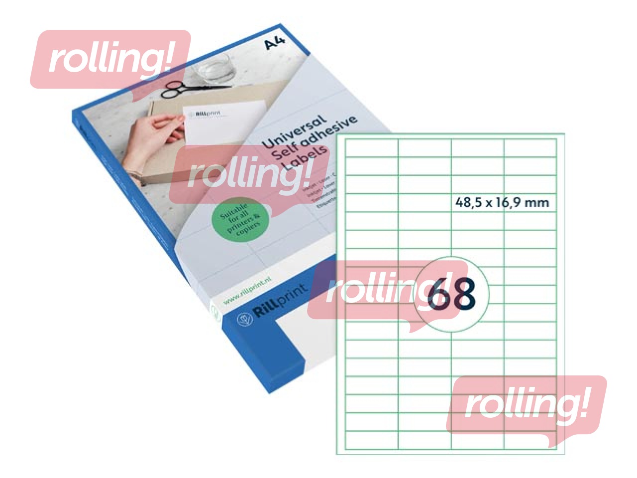 Etiketid Rillprint, A4, 48.5x16.9 mm, 100 lehte, valge 