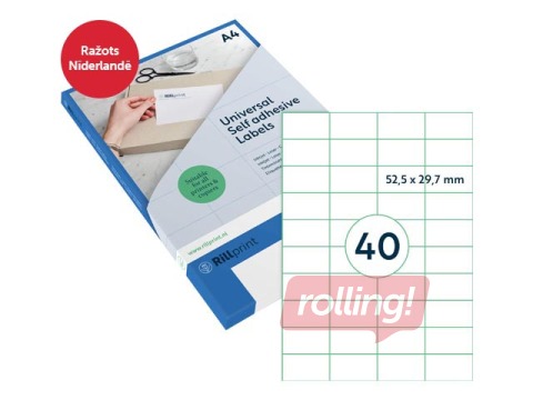 Etiketid Rillprint, A4, 52.5x29.7 mm, 100 lehte, valge 