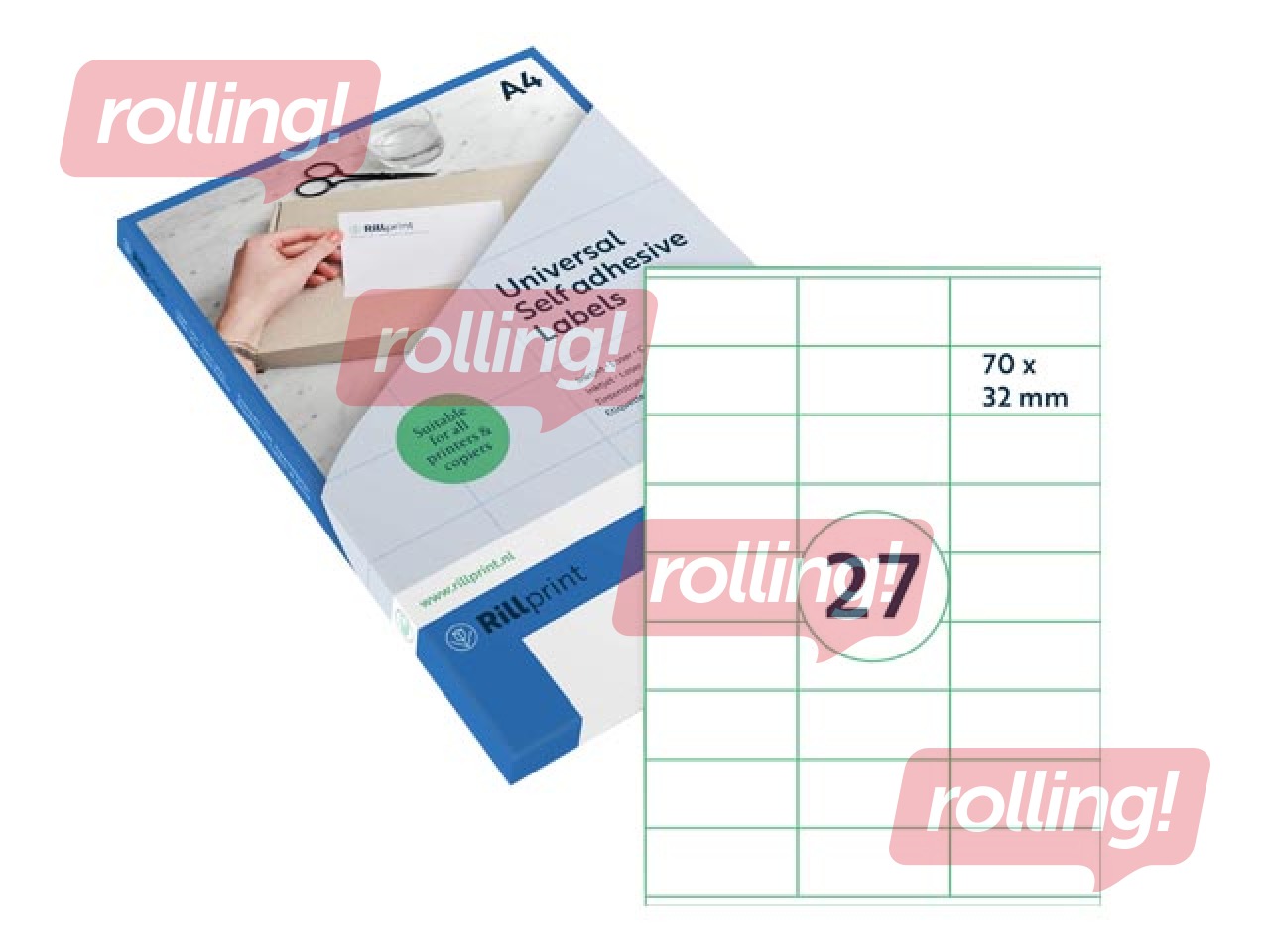 Etiketid  Rillprint, A4, 70x32 mm, 100 lehte, valge 