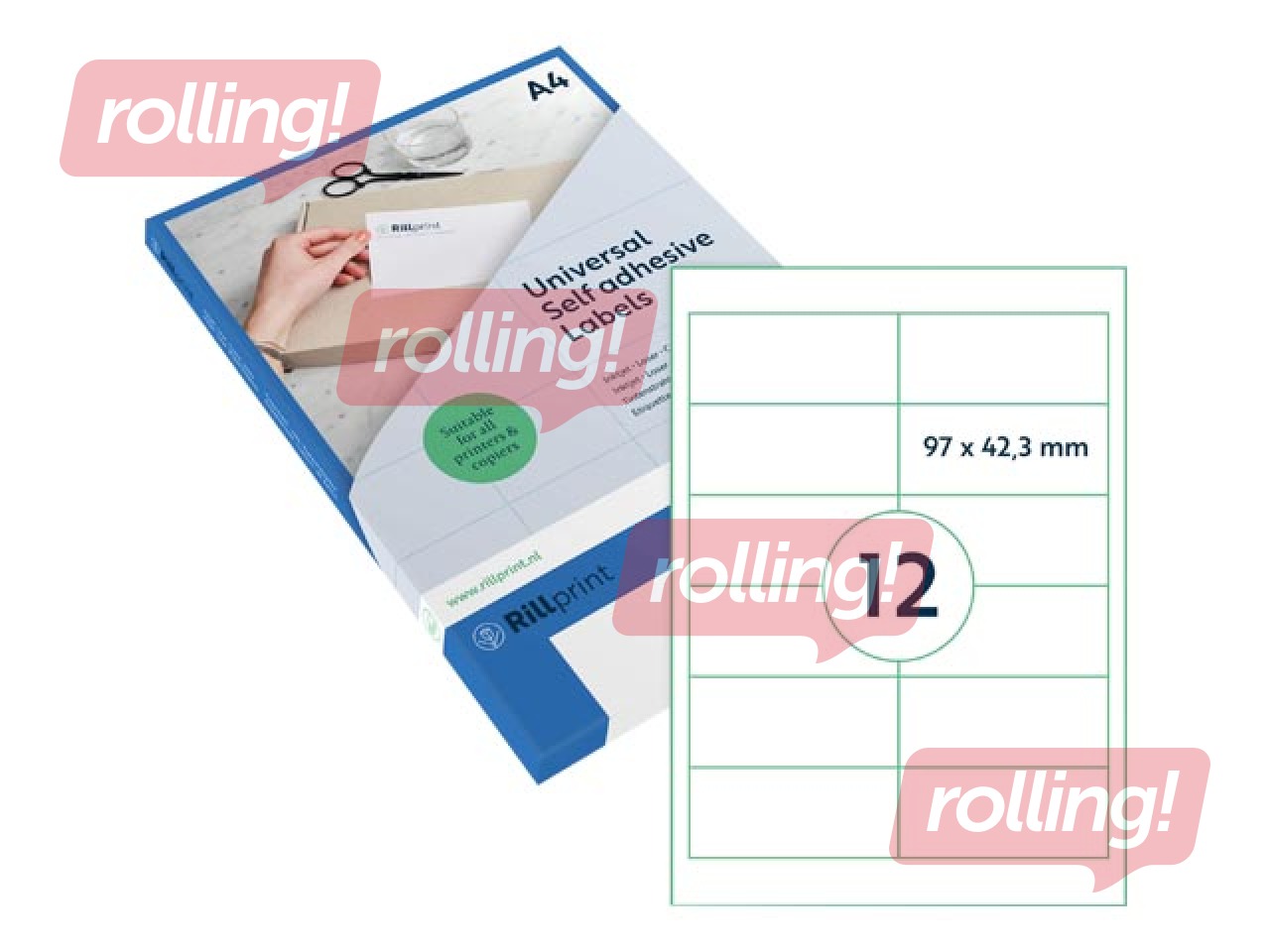 Etiketid Rillprint, A4, 97x42.3 mm, 100 lehte, valge 