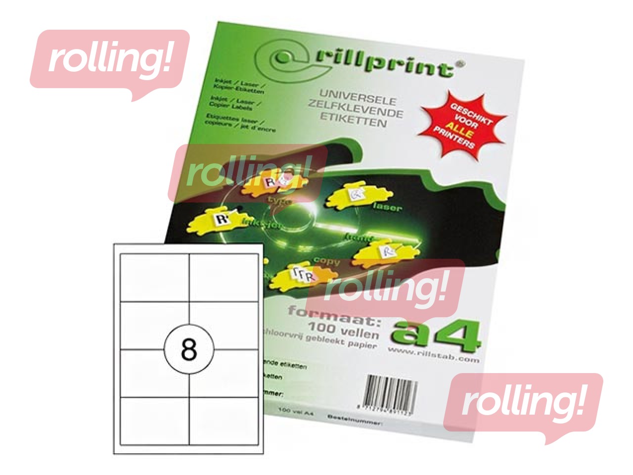 Uzlīmes Rillprint, A4, 97x67.6 mm,100 loksnes, baltas 