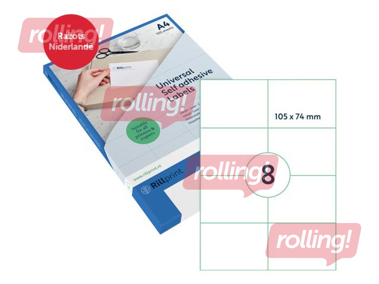 Labels Rillprint, A4, 105x74 mm, 100 sheets, white 