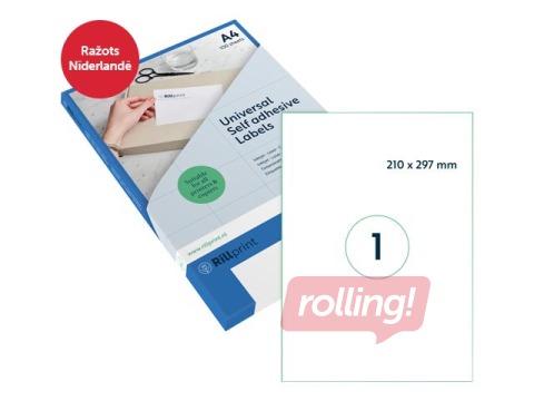 Labels Rillprint, A4, 210x297 mm, 100 sheets, white