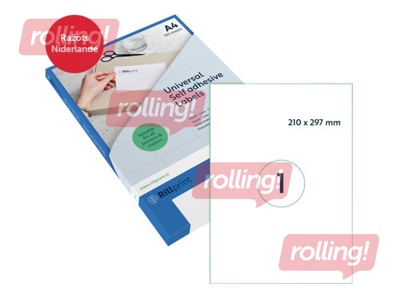 Labels Rillprint, A4, 210x297 mm, 100 sheets, white