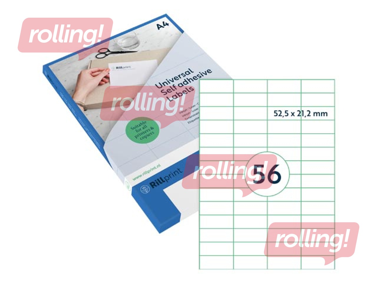 Etiketid Rillprint, A4, 52.5x21.2 mm, 100 lehte, valge 