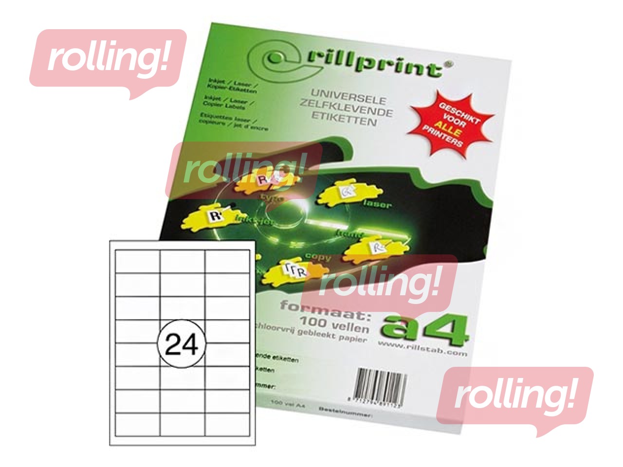 Etiketid Rillprint, A4, 64.4x33.8 mm, 100 lehte, valge