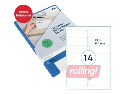 Etiketid Rillprint, A4, 99.1x38.1 mm, 100 lehte, valge