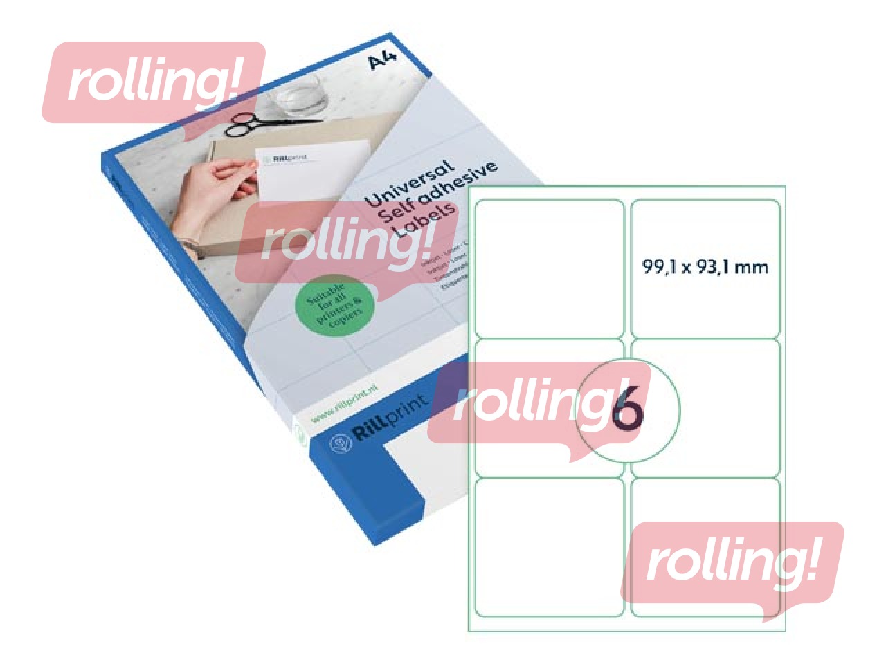 Etiketid Rillprint, A4, 99.1x93.1 mm, 100 lehte, valge