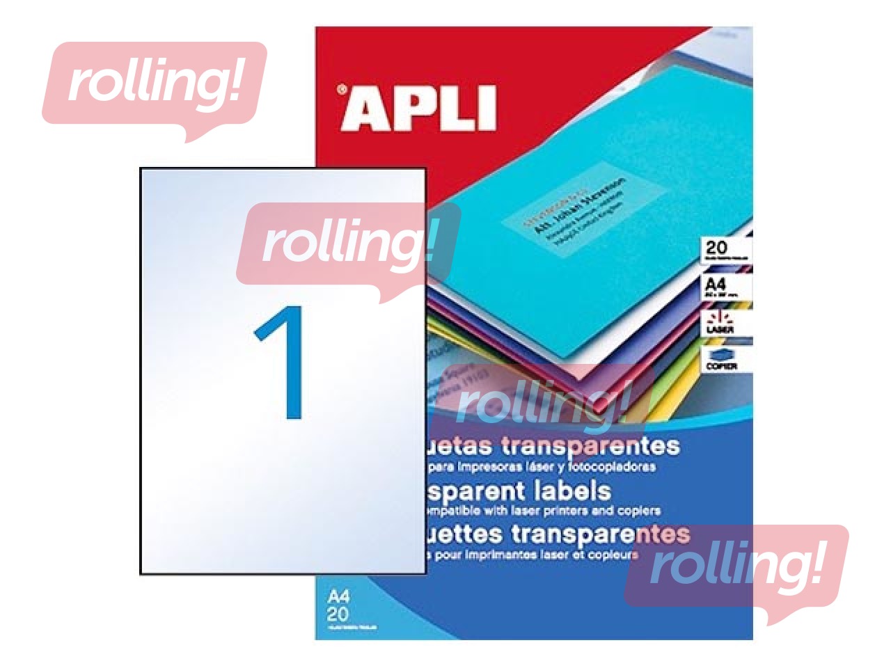 Etiketid, ilmastikukindlad, Apli, A4, 210x297 mm, 20 lehte, läbipaistvad