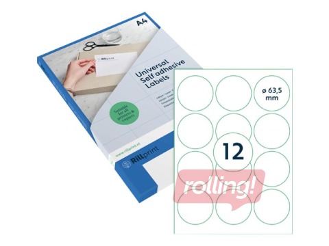Etiketid Rillprint, D-63.5 mm, 100 lehte, valge 