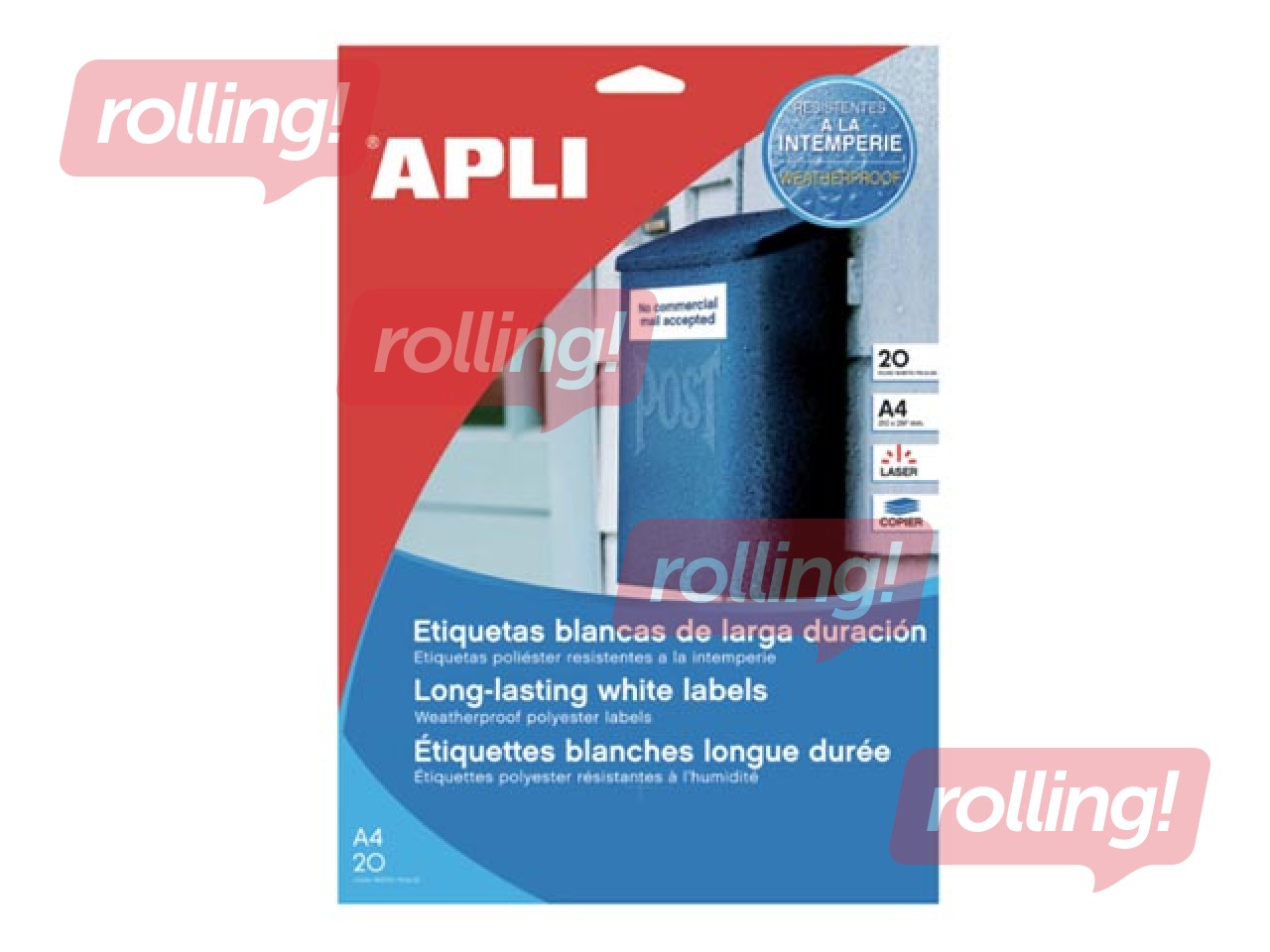 Labels Apli 64.6x33.8mm, 20 sheets, A4, 24 labels in sheet, proof, white