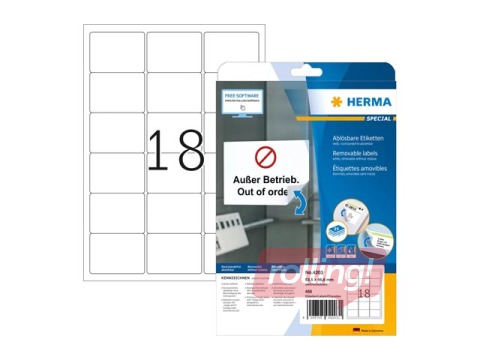 Kergesti eemaldatavad sildid Herma, Special, valged, A4, 63.5x46.6mm, 25 lehte