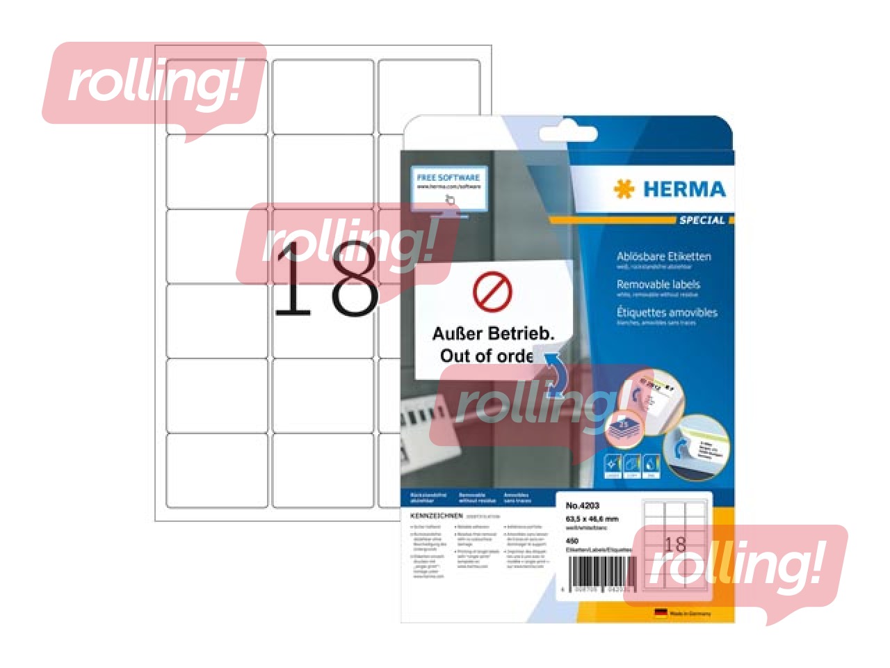 Kergesti eemaldatavad sildid Herma, Special, valged, A4, 63.5x46.6mm, 25 lehte