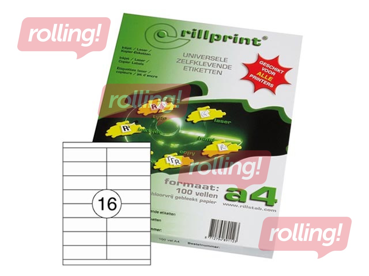 Kleepsud Rillprint, A4, 105x33.8 mm, 100 lehte, valge 