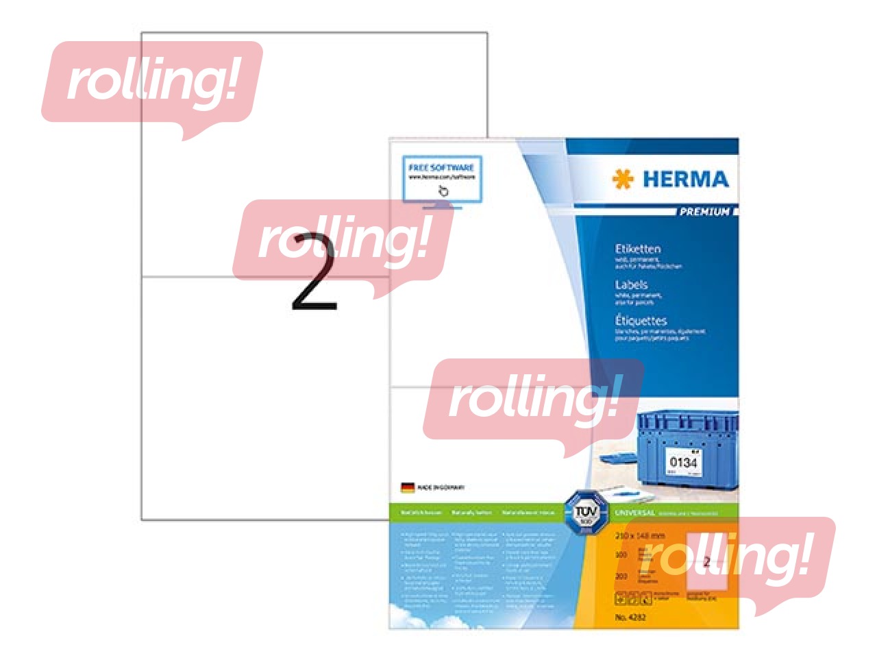 Kleebisetiketid Herma Premium, A4, 210x148 mm, 100 lehte, valge