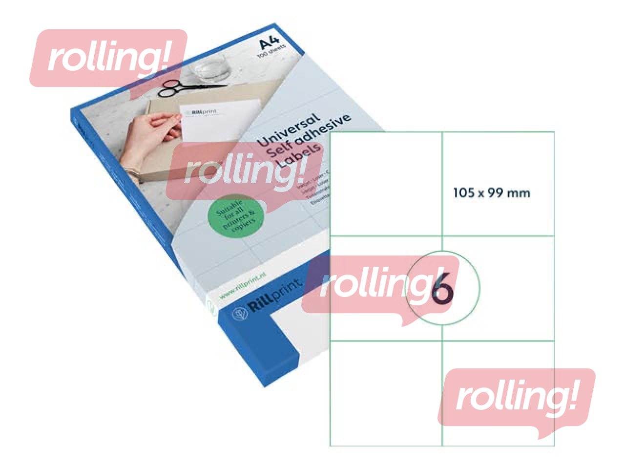 Etiketid Rillprint, A4, 105x99 mm,100 lehte, valge