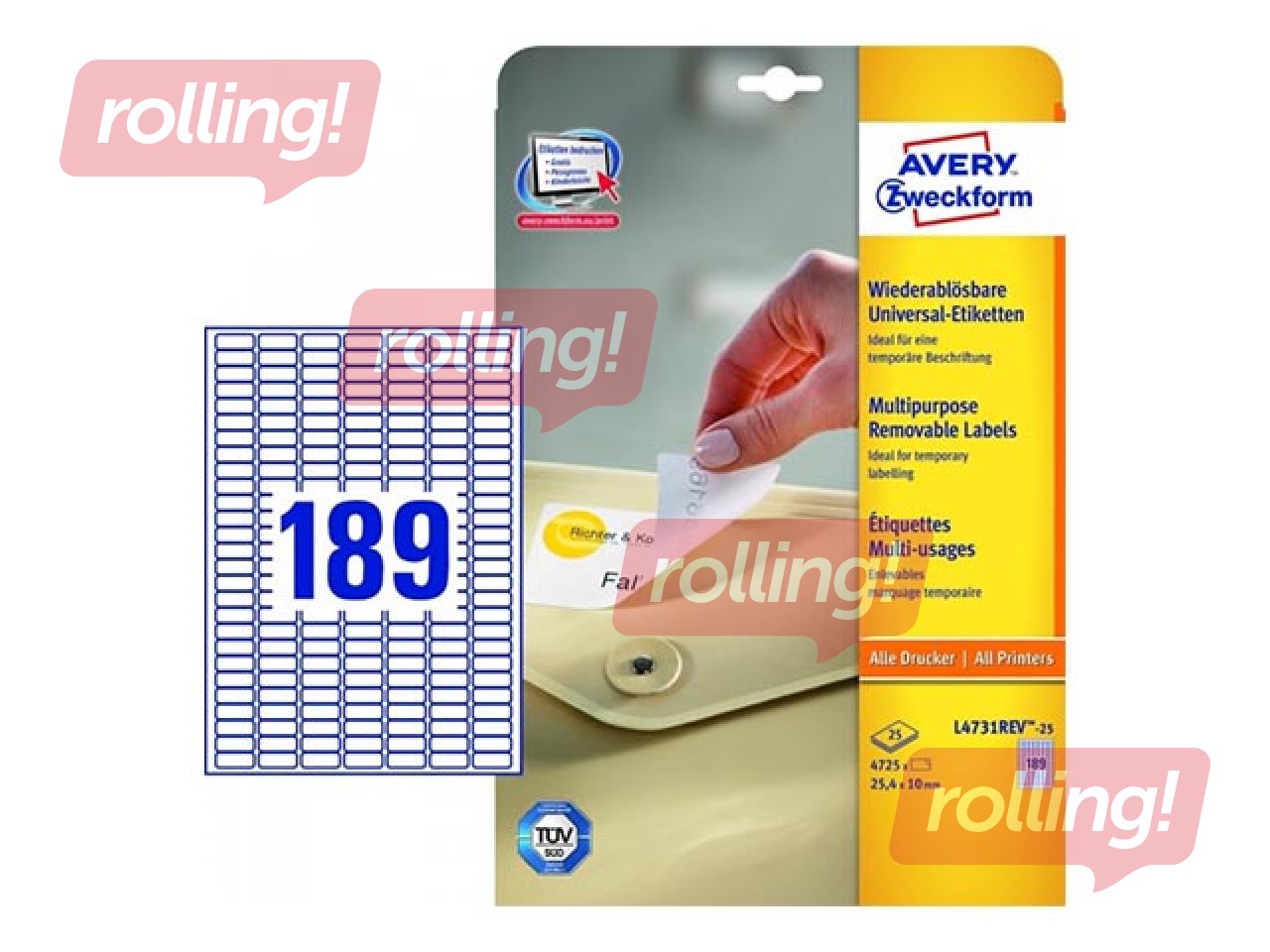 Etiketid  AVERY Zveckform A4, 25.4x10mm, 25 lehte, valge