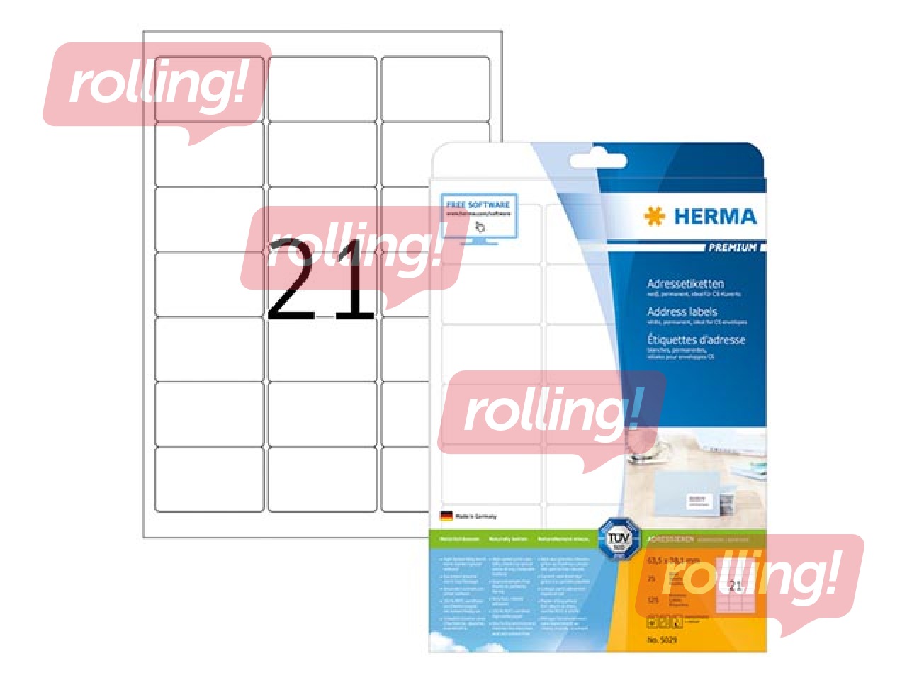 Kleebised Herma A4, 63,5x38,1 mm, 25 lehte, valged, vastupidavad