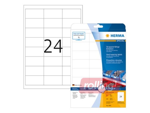 Herma A4 etiketid, 66 x 33,8 mm, 25 lehte, veekindlad, valged