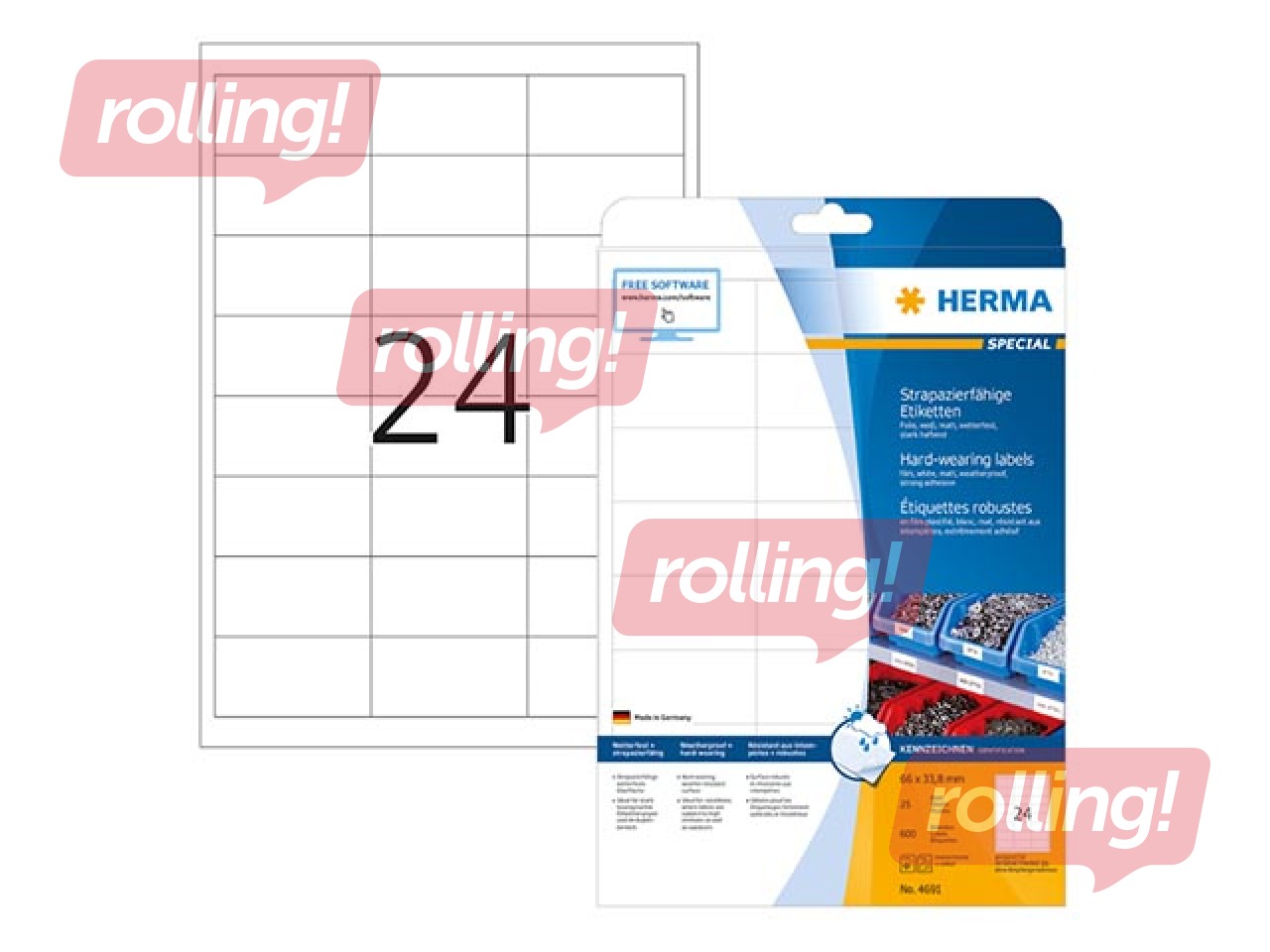 Herma A4 etiketid, 66 x 33,8 mm, 25 lehte, veekindlad, valged