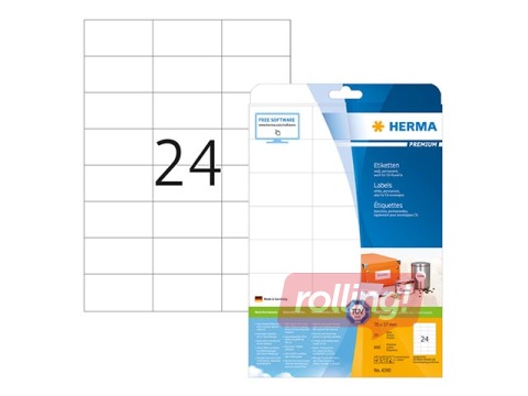 Kleebised Herma Premium A4, 70 x 37 mm, 25 lehte, vastupidavad, valged