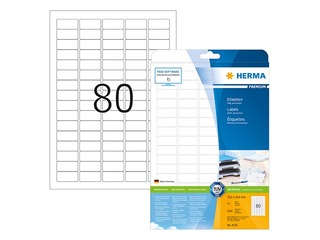 Наклейки Herma  Premium A4, 35.6x16.9 мм, 25 листов, белые, устойчивые 