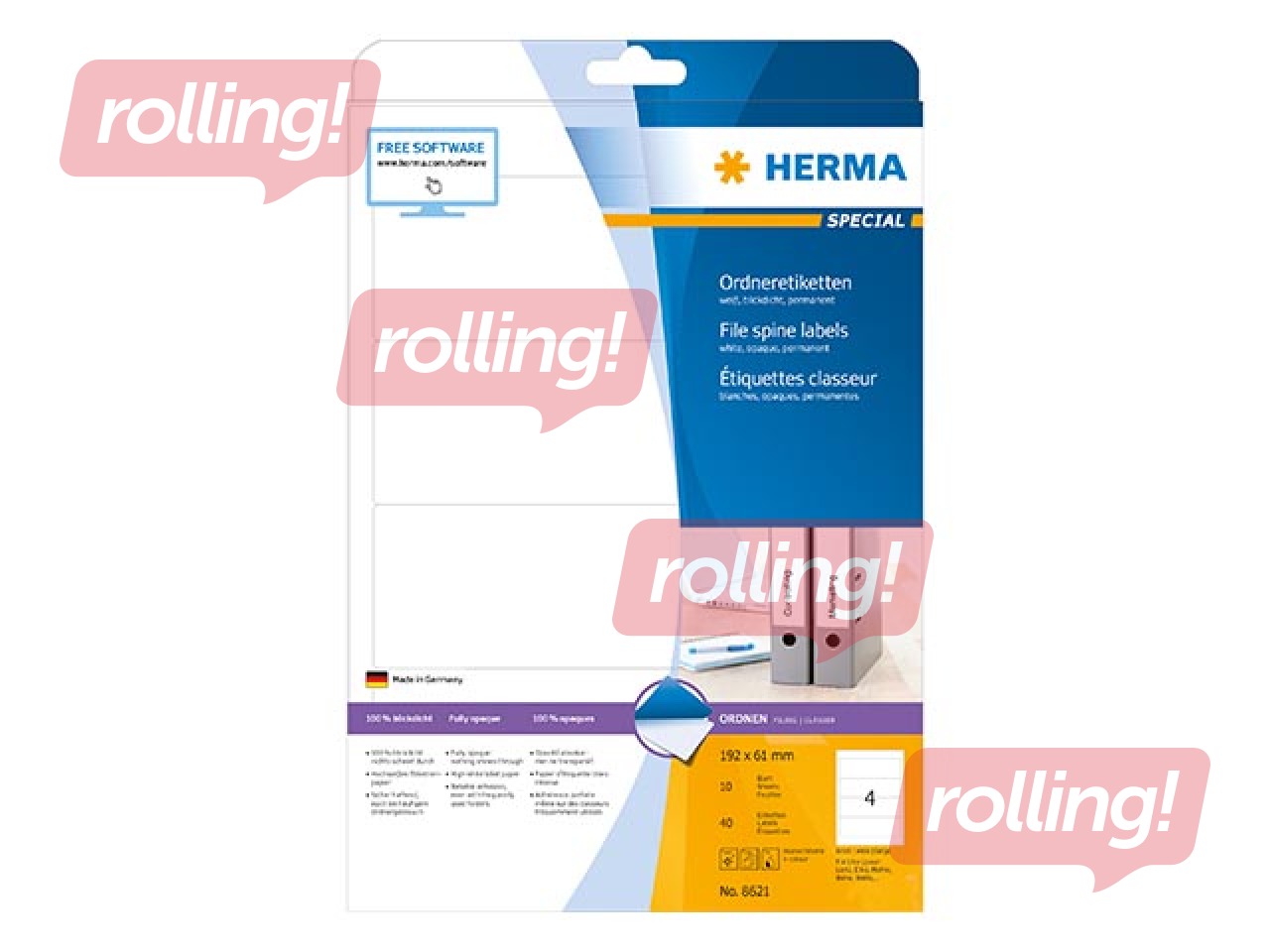Kleepsud Herma A4, 192 x 61 mm, valge