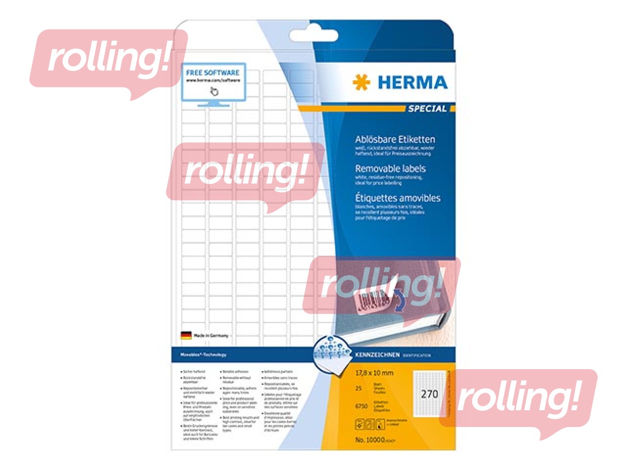 Kleepusd Herma, A4, 17,8x10 mm, 25 lehte, eemaldatavad, valge