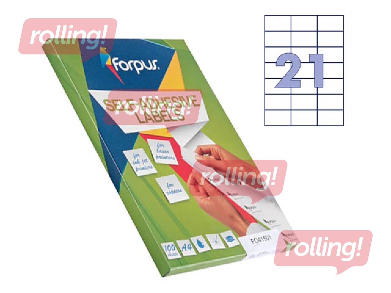 Etiketid Forpus, A4, 70x42.4 mm, 100 lehte, valge