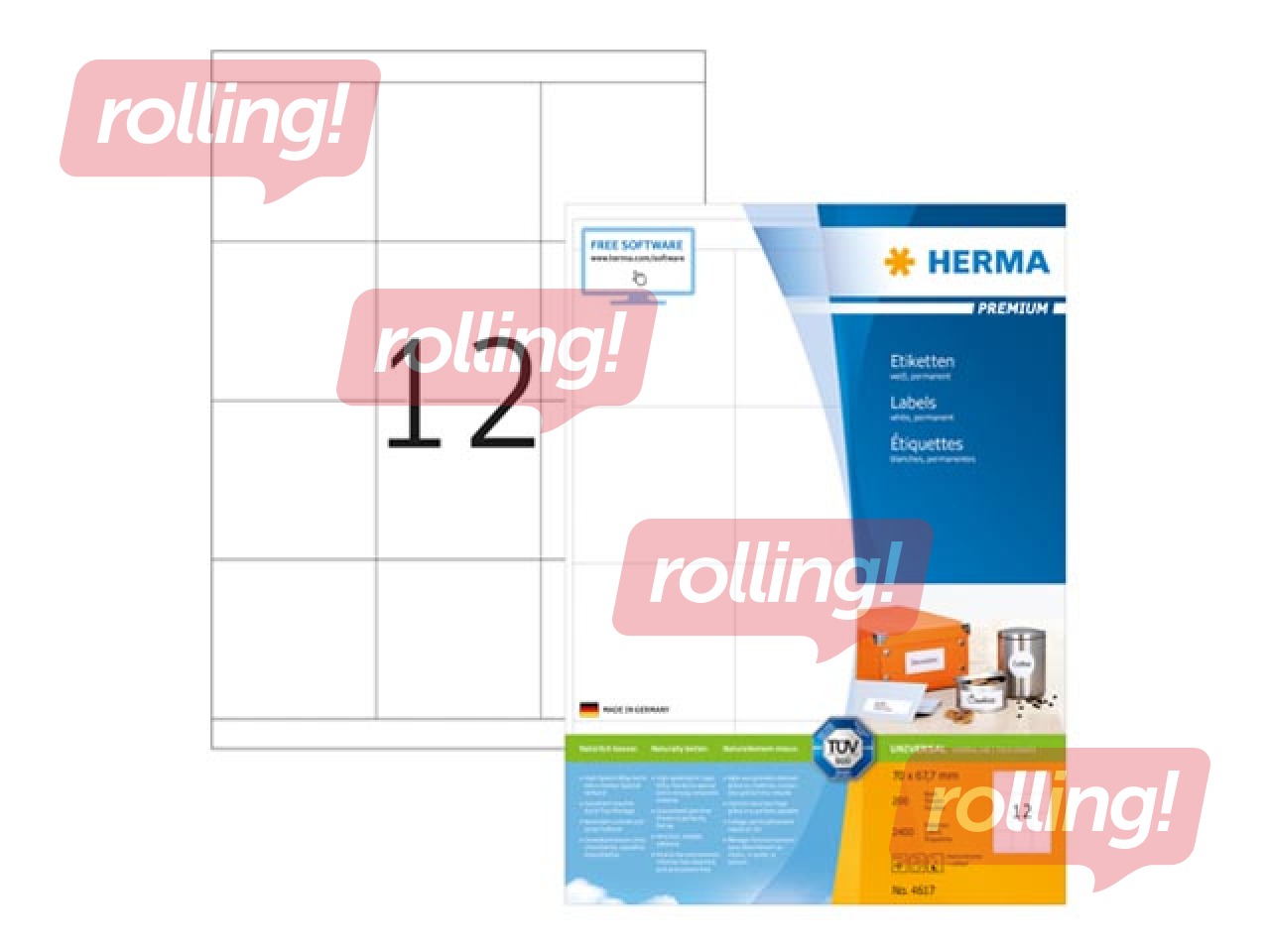 Isekleepuvad etiketid Herma Premium A4, 70 x 67,7 mm, 200 lehte, valge