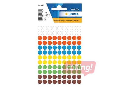 Etiketid, mitmeotstarbelised, Herma, 8 mm, assortiivärvid 540 tk.