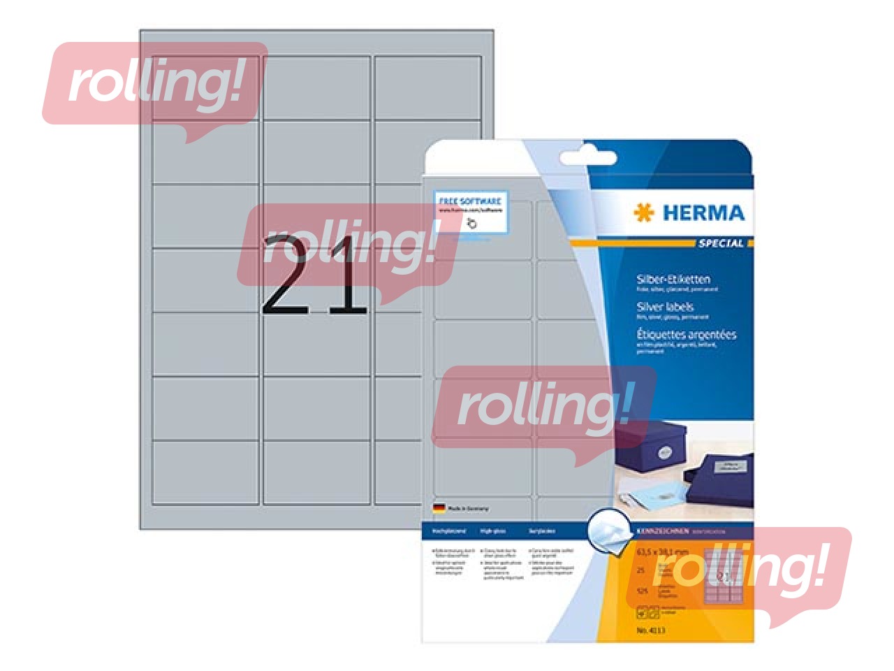 Etiketid Herma Special, A4, 63,5x38,1 mm, 25 lehte, hõbedane kile
