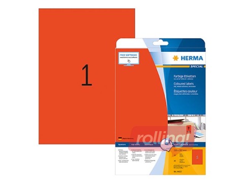 Etiketid Herma Special, A4, 210x297 mm, 20 lehte, punane