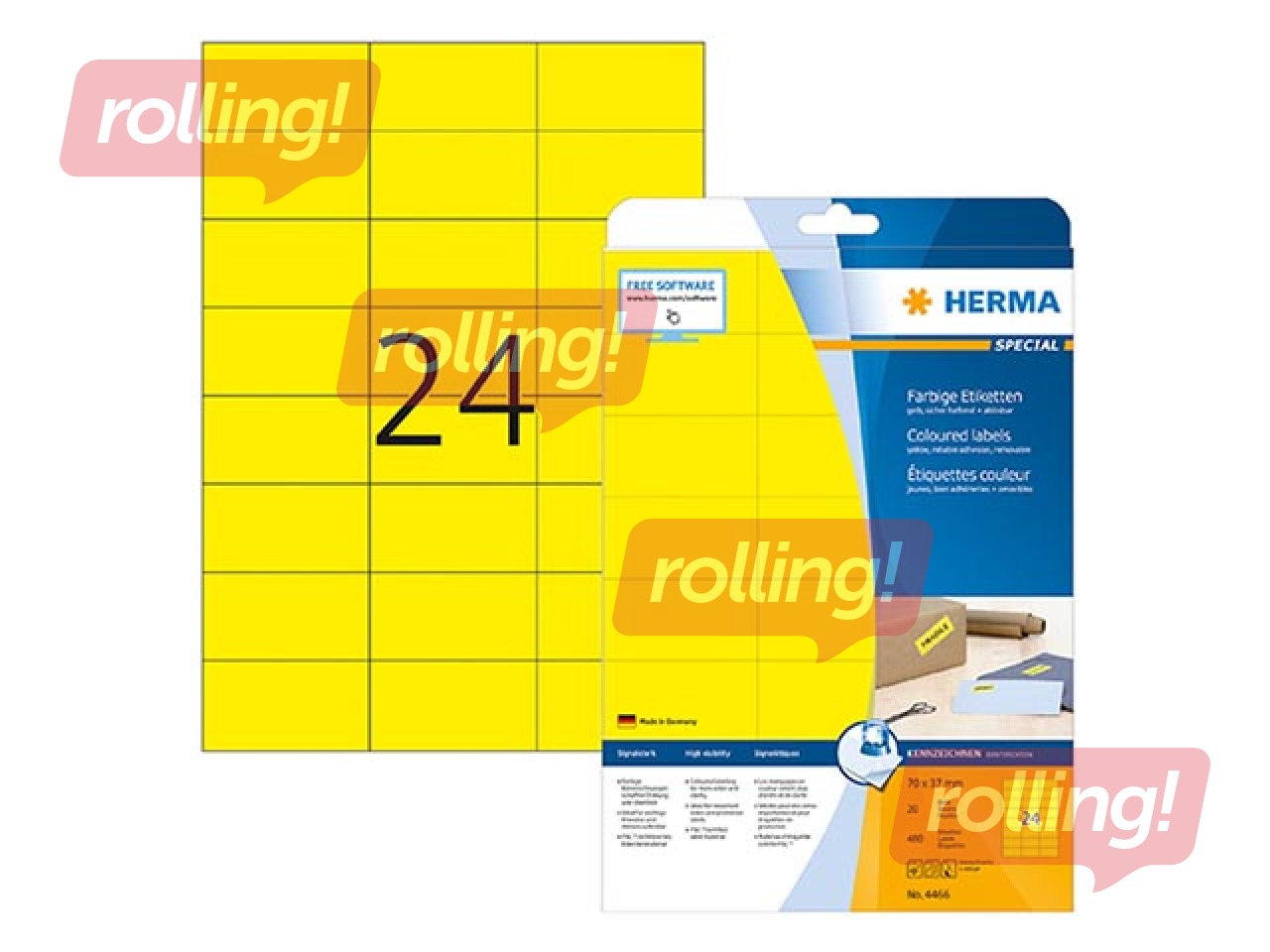 Etiketid Herma Special, A4, 70x37 mm, 20 lehte, kollane