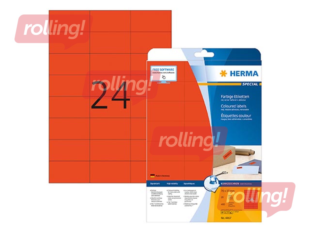 Uzlīmes Herma Special, A4, 70x37 mm, 20 loksnes, sarkanas
