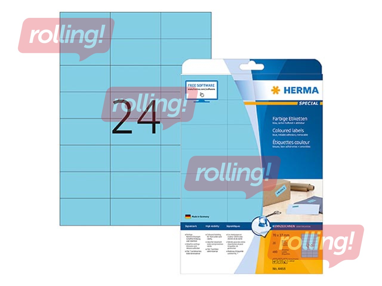 Uzlīmes Herma Special, A4, 70x37 mm, 20 loksnes, zilas