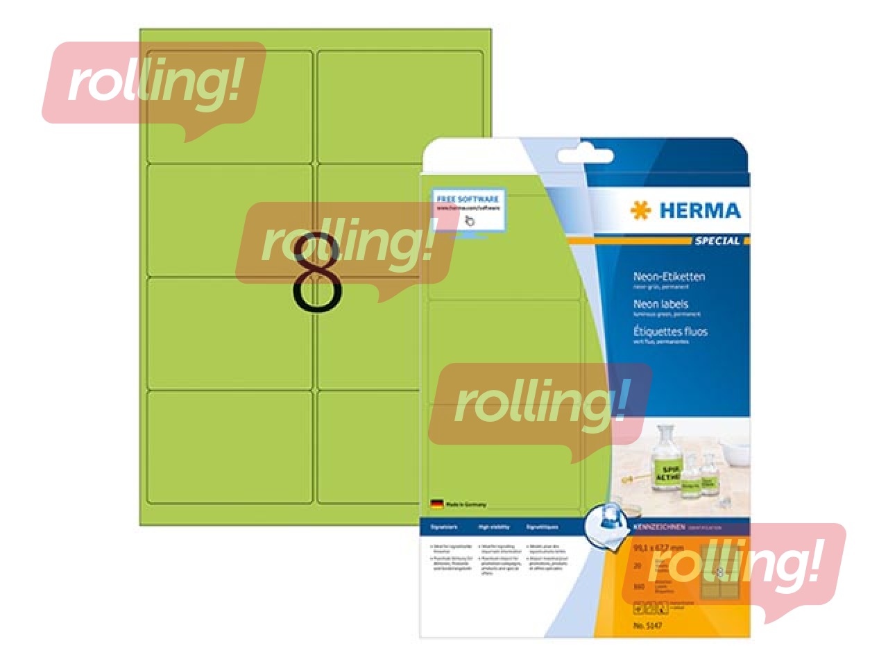 Uzlīmes Herma Special, A4, 99.1x67.7 mm, 20 loksnes, neonzaļas