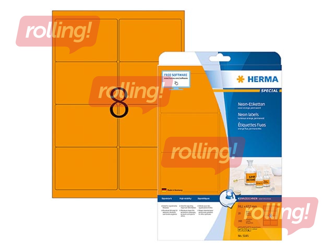 Etiketid Herma Special, A4 99,1 x 67,7, 20 lehte, eemaldatav, neoonoranž